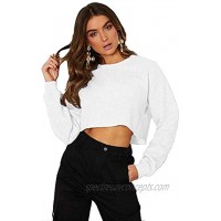 Casual Crop Sweatshirt for Women Crewneck Cropped Shirts Workout Long Sleeve Crop Tops