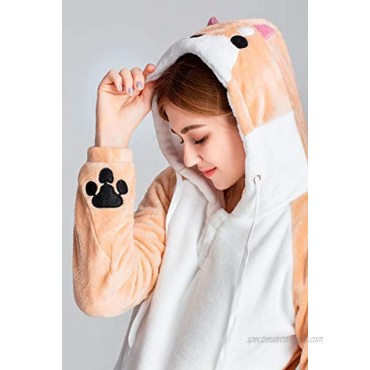 CORIRESHA Cute Coral Velvet Long Sleeve Shiba Inu Dog Home Wear Clothes Hoodie Sweatshirt with 3D Dog Ear and Dog Tail