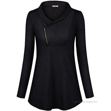 Cyanstyle Women's Long Sleeve Pullover Zipper Cowl Neck Tops Solid Sporty Sweatshirts