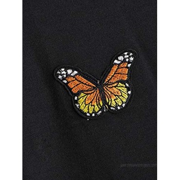 DIDK Women's Tie Dye Pocket Butterfly Embroidery Drawstring Hoodie Sweatshirt