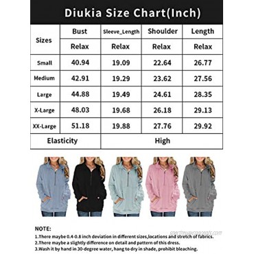 Diukia Women's Long Sleeves Collar Quarter 1 4 Zip Pullover Sweatshirts Casual Solid Hoodies with Pockets S-2XL