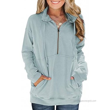 Diukia Women's Long Sleeves Collar Quarter 1 4 Zip Pullover Sweatshirts Casual Solid Hoodies with Pockets S-2XL