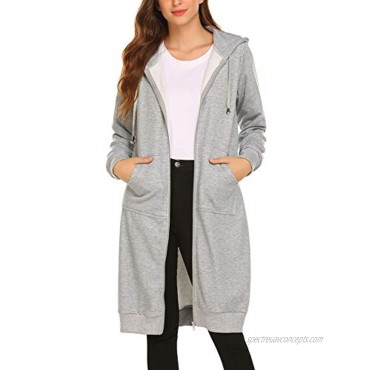 ELESOL Women Casual Zip up Fleece Hoodies Tunic Sweatshirt Long Hoodie Jacket S-XXL