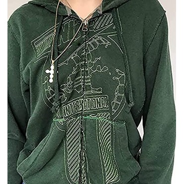 KAMISSY Women's Cute Graphic Print Sweatshirt Y2K Zip Up Kangaroo Pocket Long Sleeve Casual Loose Hoodie Jacket