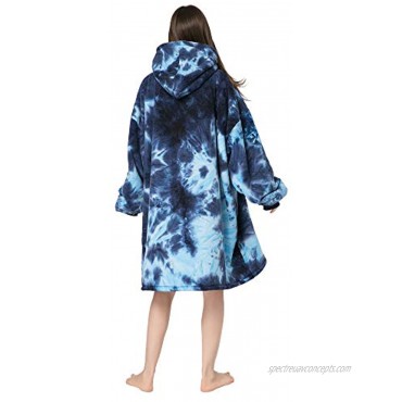 Krifey Wearable Blanket Sweatshirt for Women and Men,Oversized Light Microfiber Big Blanket Hoodie One Size Fits AllDark Blue tie-dye