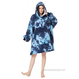 Krifey Wearable Blanket Sweatshirt for Women and Men,Oversized Light Microfiber Big Blanket Hoodie One Size Fits AllDark Blue tie-dye