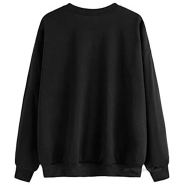 MAKEMECHIC Women's Graphic Letter Print Round Neck Long Sleeve Sweatshirt Pullover Tops