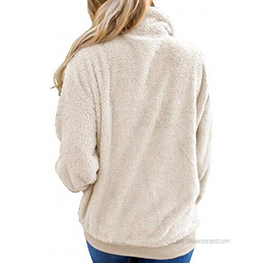 MEROKEETY Women's Long Sleeve Contrast Color Zipper Sherpa Pile Pullover Tops Fleece With Pocket