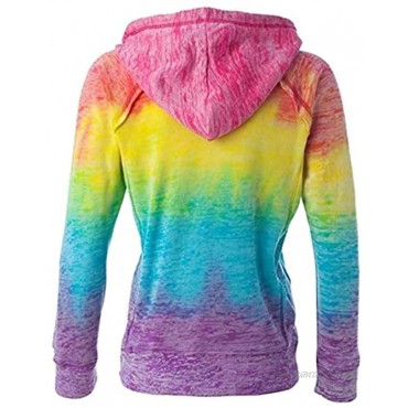 MV Sport Rainbow Women's Courtney Burnout Hooded Pullover Blend Fleece