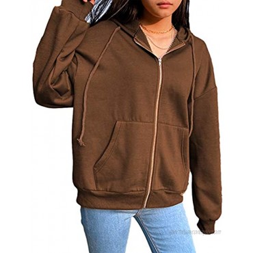 Oversized Zip Up Hoodie for Women Vintage Y2k Loose Baggy Sweatshirt Jacket Egirl 90s Solid Basic Hooded Coat