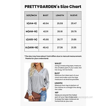 PRETTYGARDEN Women Hoodies Tops Long Sleeve Casual Drawstring Lace V Neck Solid Color Pullover Sweatshirts