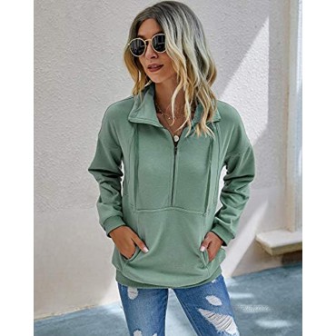 PRETTYGARDEN Women’s Casual Long Sleeve Lapel Zipper Sweatshirt Drawstring Loose Pullover Tops With Pockets
