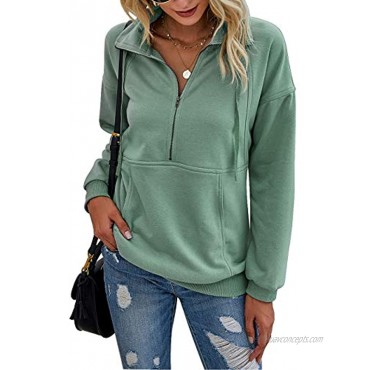 PRETTYGARDEN Women’s Casual Long Sleeve Lapel Zipper Sweatshirt Drawstring Loose Pullover Tops With Pockets