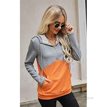 PRETTYGARDEN Women's Causal Patchwork Hoodie Lapel Zipper Long Sleeve Pullover Sweatshirts With Pocket