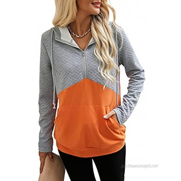 PRETTYGARDEN Women's Causal Patchwork Hoodie Lapel Zipper Long Sleeve Pullover Sweatshirts With Pocket