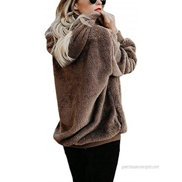 ReachMe Womens Oversized Sherpa Pullover Hoodie with Pockets Fuzzy Fleece Sweatshirt Fluffy Coat