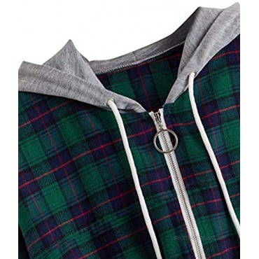 SOLY HUX Women's Long Sleeve Plaid Hoodie Jacket Full Zip Crop Top Sweatshirt