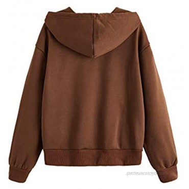 SOLY HUX Women's Long Sleeve Zip up Drawstring Hoodies Crop Top Sweatshirt with Pocket