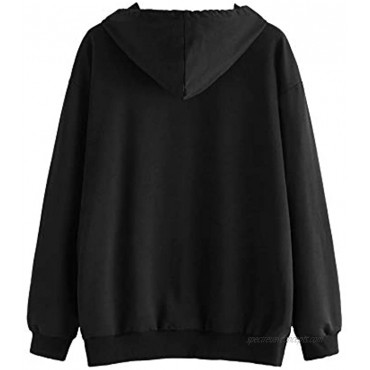 SweatyRocks Women's Casual Rose Print Long Sleeve Pullover Hoodie Sweatshirt Tops