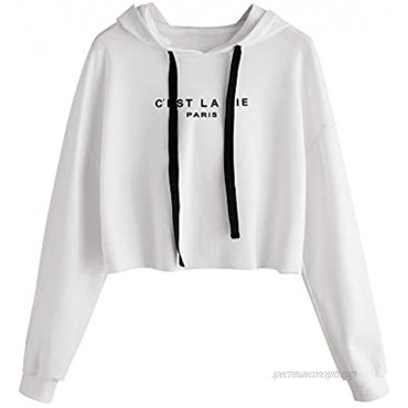 SweatyRocks Women's Letter Print Casual Long Sleeve Crop Top Sweatshirt Hoodies