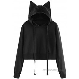 SweatyRocks Women's Long Sleeve Hoodie Crop Top Cat Print Sweatshirt