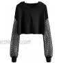 Verdusa Women's Casual Long Sleeve Fishnet Pullover Hoodie Crop Top Sweatshirt