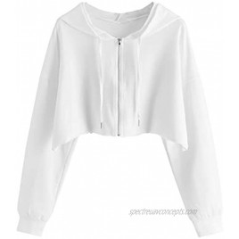 Verdusa Women's Casual Long Sleeve Zip Up Crop Drawstring Hooded Sweatshirt