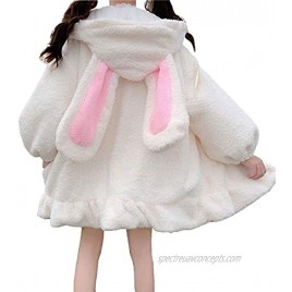 Women Cute Bunny Ear Long Sleeve Fuzzy Fluffy Rabbit Tops Sweatshirt Hoodie Jacket Coats
