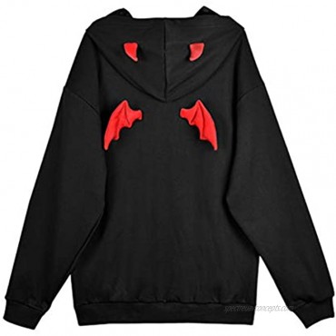 Women Devil Wing Hooded Sweatshirt Casual Loose Long Sleeve Hoodies Pullover Tops