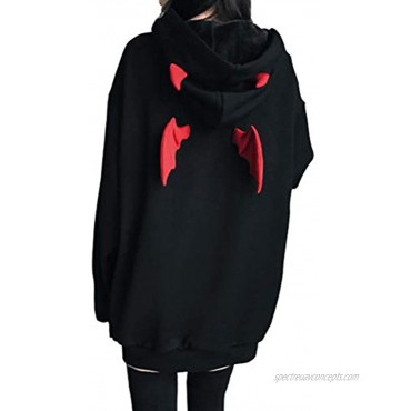 Women Devil Wing Hooded Sweatshirt Casual Loose Long Sleeve Hoodies Pullover Tops