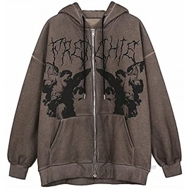 Women Man Goth Hoodie Sweatshirts Y2k Aesthetic Zip Up Jacket 90s Long Sleeve Graphic Coat Couple Top Streetwear