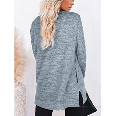 Womens Casual Sweatshirts Long Sleeve Shirts Oversized With Pocket Tunic Tops S-2XL