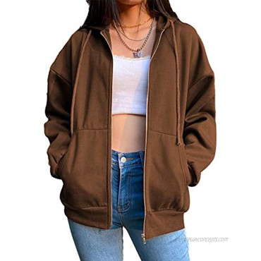 Women's Oversized Hoodie Sweatshirt Zip Up Jacket Vintage Zipper Hoodie Long Sleeve 90s Y2K E-girl Transition Coat