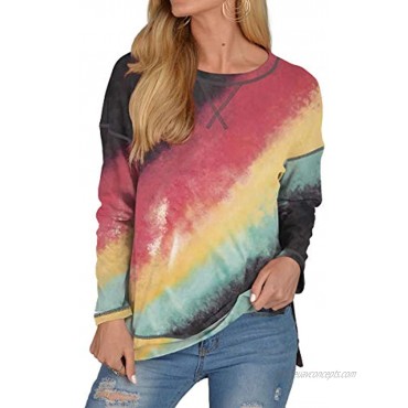 Womens Sweatshirts Tie Dye Casual Long Sleeve Tunic Tops Sweatshirt S-XXL