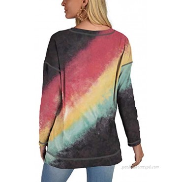 Womens Sweatshirts Tie Dye Casual Long Sleeve Tunic Tops Sweatshirt S-XXL