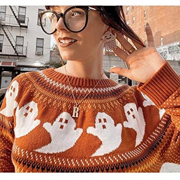 YEMOCILE Knitted Sweater for Women With Cute Ghost Pattern Gothic Streetwear with Long Sleeves for Girls