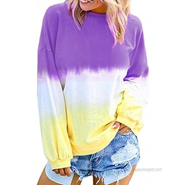 Zecilbo Women Tie Dye Crewneck Long Sleeve Sweatshirt Casual Loose Pullover Colorblock Shirts Tops
