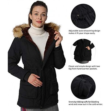 4HOW Womens Hooded Parka Jacket Warm Winter Coat Faux Fur Trim