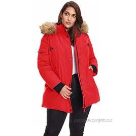 Alpine North Women’s Plus Vegan Down Mid Length Parka Jacket with Faux Fur Hood