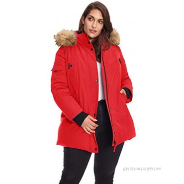 Alpine North Women’s Plus Vegan Down Mid Length Parka Jacket with Faux Fur Hood