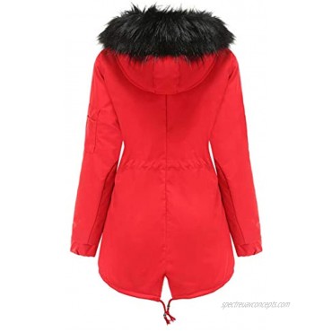 chouyatou Women's Winter Sherpa Lined Faux Fur Hooded Mid Long Safari Parka Coat