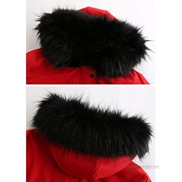chouyatou Women's Winter Sherpa Lined Faux Fur Hooded Mid Long Safari Parka Coat