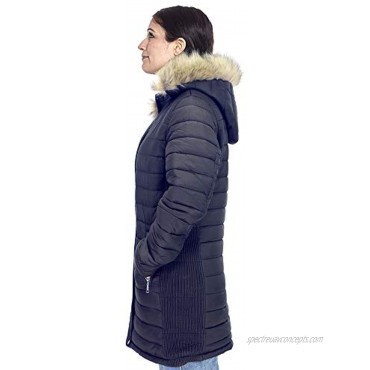 Facitisu Womens Winter Warm Jacket Long Down Faux Fur Hooded Quilted Sherpa Lined Coat