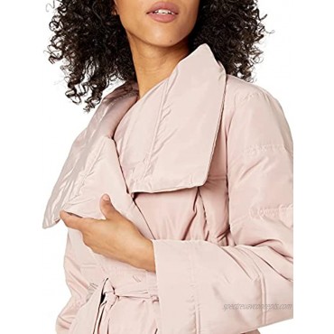 Lark & Ro Women's Long Sleeve Short Puffer Coat with Wrap