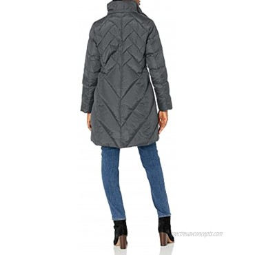LONDON FOG Women's 36 Snap Front Down Coat with Multi Pattern Quilt and Hood