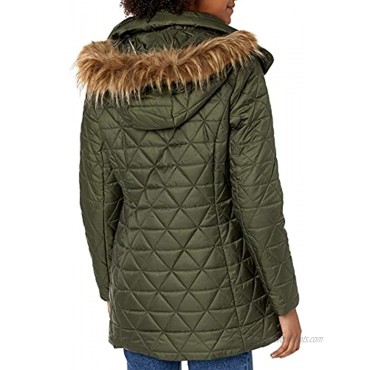 Marc New York by Andrew Marc womens Chevron Quilted Down Jacket with Removable Faux Fur Hood