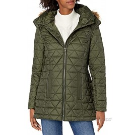 Marc New York by Andrew Marc womens Chevron Quilted Down Jacket with Removable Faux Fur Hood