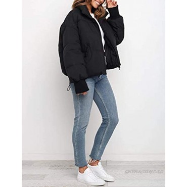 MEROKEETY Women's Winter Long Sleeve Zip Puffer Jacket Pockets Baggy Short Down Coats,Coffee,L