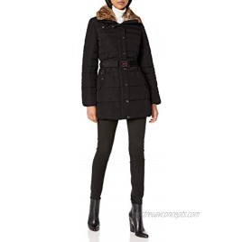 Nanette Lepore Women's Belted Puffer Coat with Faux Fur Collar