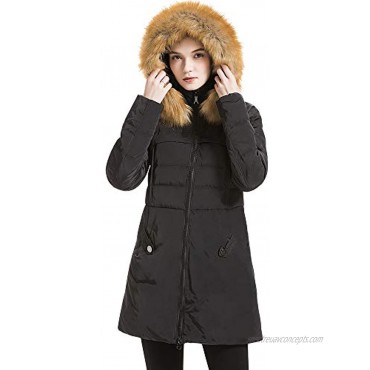 Valuker Women's Down Coat With Fur Hood With 90% Down Parka Puffer Jacket